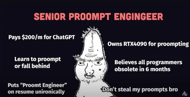 SENIOR PROMPT ENGINEER meme with a drawing of a man with a long nose