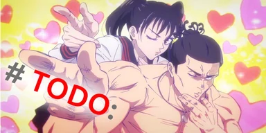 Anime characters embracing with hearts in the background and a large #TODO text overlay.