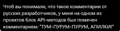 Текстовый мем на русском про бессмысленный комментарий в блоке API-метода от разработчика