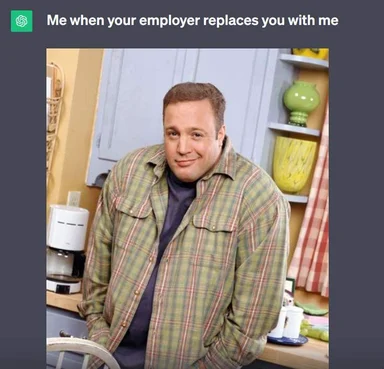 Smiling man in plaid shirt with caption 'Me when your employer replaces you with me'