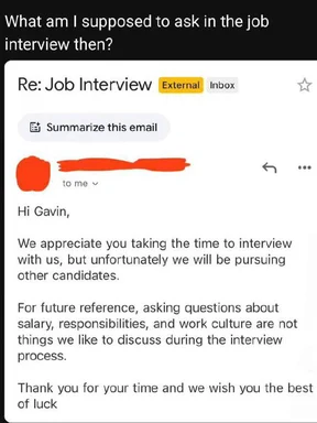 Job interview meme: confused about questions to ask