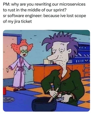 Rugrats meme of Phil DeVille looking smug while Dil DeVille looks on in confusion