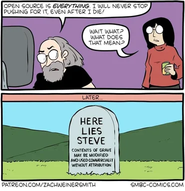 Cartoon comic about open source and grave