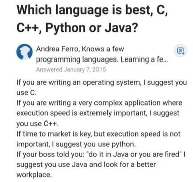 Programmer humor image about choosing programming languages