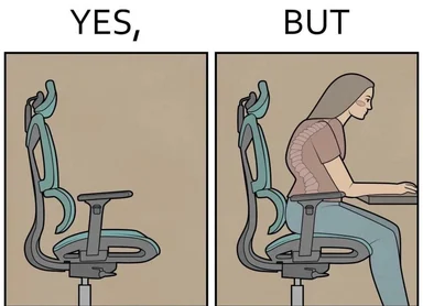 cartoon of office chair with and without a slouching worker