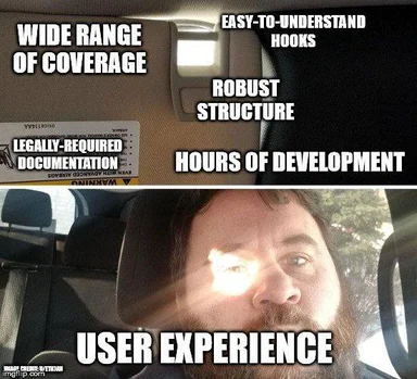 disappointed developer looking at car interior with humorous software development labels