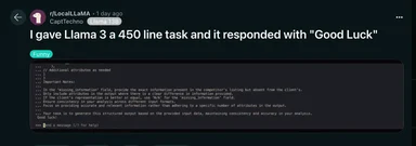 Llama 3 AI response to 450 line task