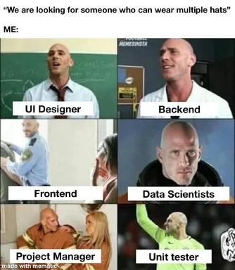 a collage of six images of a man in different roles