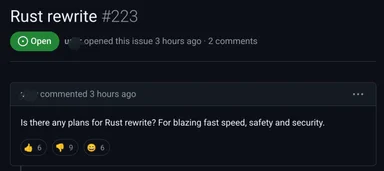 Rust programming language rewrite issue on GitHub