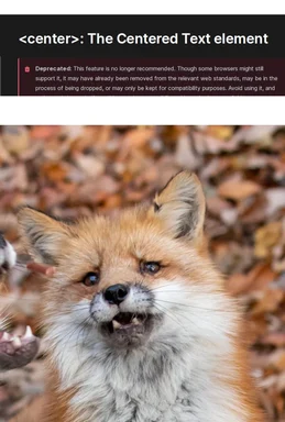 angry fox with centered text about deprecated feature
