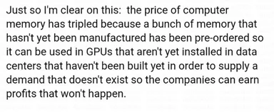 Text meme about computer memory price increase