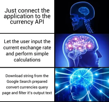 Three-panel brain evolution meme showing a skull, an active brain, and a glowing cybernetic brain next to increasingly