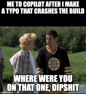 angry developer blaming copilot for typo that crashed build