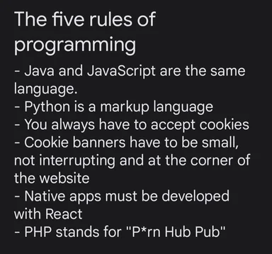 The five rules of programming meme