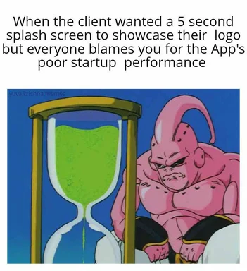 Major pink character looking at green hourglass