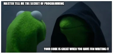 Kermit the Frog and a hooded Kermit the Frog meme about programming