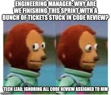 meme about tech lead ignoring code review