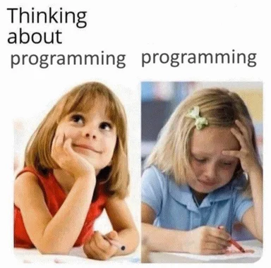 Two girls representing the difference between thinking about programming and actually programming