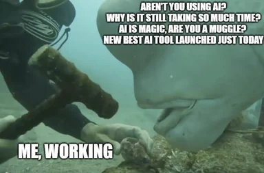 meme about developer struggling with AI