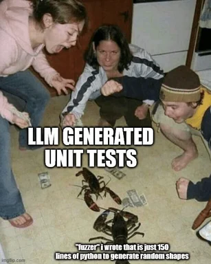 People looking at lobsters with text 'LLM GENERATED UNIT TESTS'