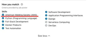 Job poster criteria with AWS highlighted