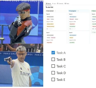 Meme of two people aiming guns with a to-do list in the background