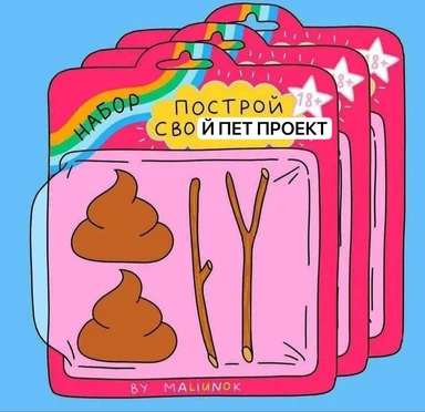 russian meme about building a pet project with poop and sticks