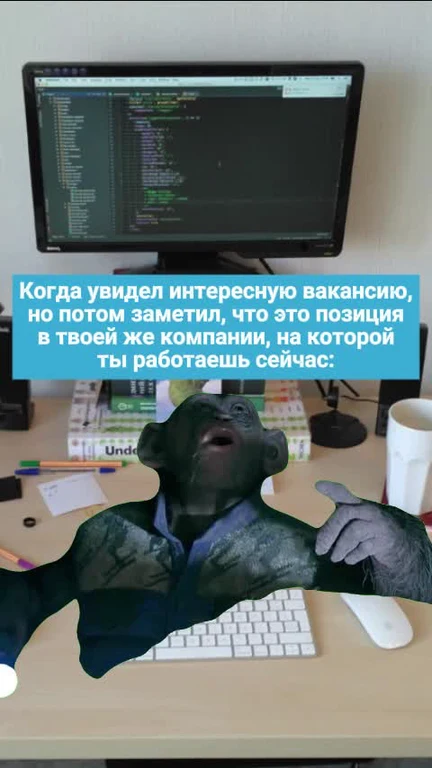 monkey looking shocked in front of computer screen with code