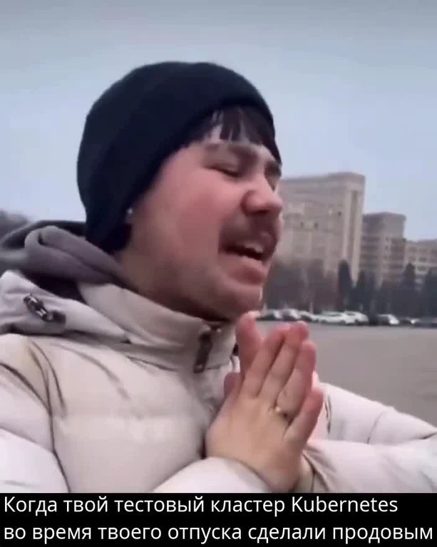 Woman laughing with hands clasped, Kubernetes cluster chaos
