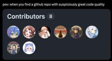 GitHub contributors list displaying various anime avatars