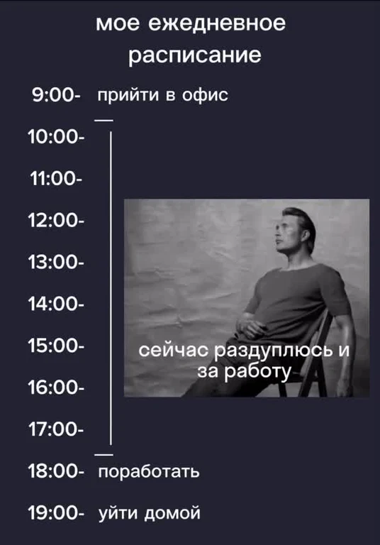 daily schedule meme with a man sitting on a chair