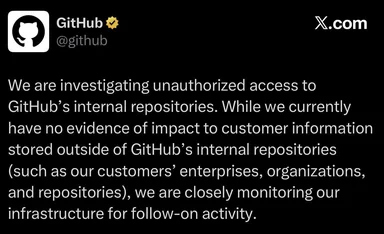 GitHub tweet about unauthorized access to internal repositories
