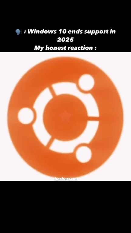 Ubuntu logo with a reaction to Windows 10 ending support in 2025