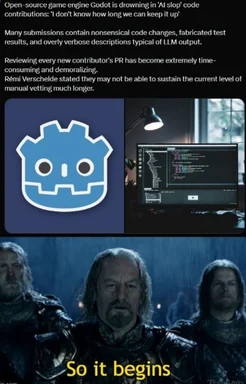 Godot game engine struggles with AI-generated code contributions meme