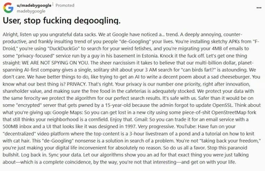 Google mocking degoogling trend