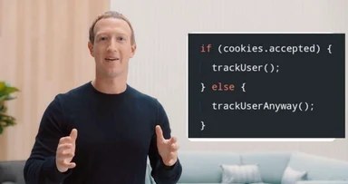 Mark Zuckerberg explains cookie tracking with a humorous code snippet