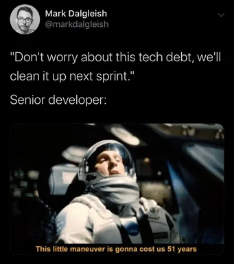 senior developer reaction to tech debt