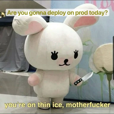 angry white bunny mascot holding knife
