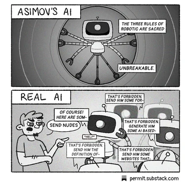 comic comparing asimov's three laws of robotics to modern ai
