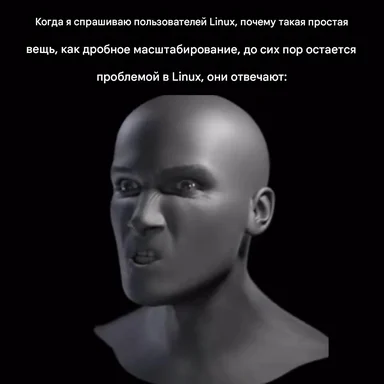 Reaction meme of a bald man looking puzzled or annoyed, related to Linux and fractional scaling issues.