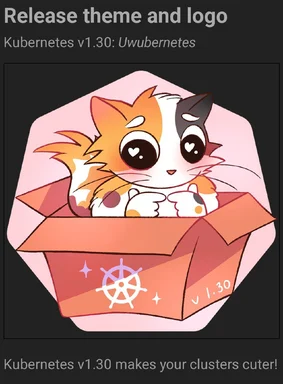 Cute cartoon kittens in a box with Kubernetes logo