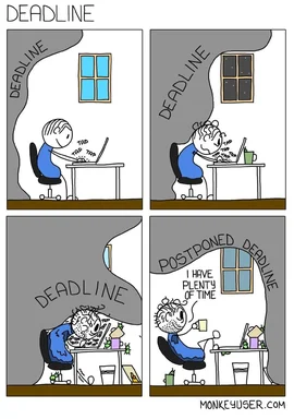 Cartoon of a developer procrastinating on a deadline