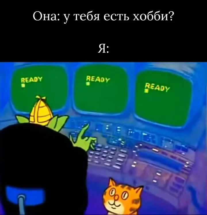 cartoon cat looking at computer screens with green READY indicators