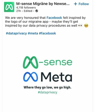 M-Sense Migraine app logo compared to Meta logo