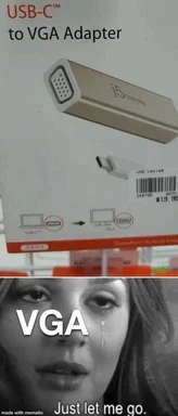 VGA adapter meme with a crying woman