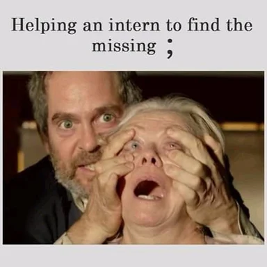 Man helping another man find a semicolon