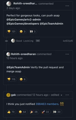 Epic Games developer comment reactions