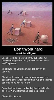 cartoon men pushing cubes and spheres across a desert landscape