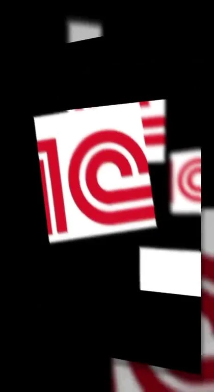 Fragmented red and white logo glitching on black background
