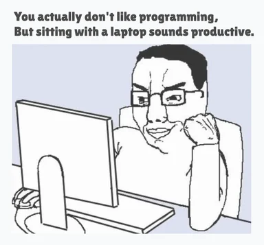 Cartoon man sitting at computer looking unimpressed
